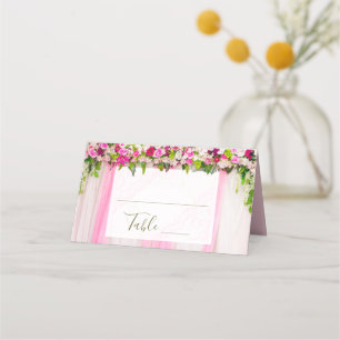 Elegant Bright Pink Floral Wedding table number Place Card
