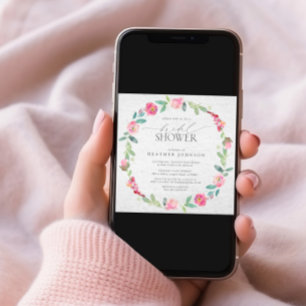 Elegant Bright Pink Floral Wreath Bridal Shower Invitation