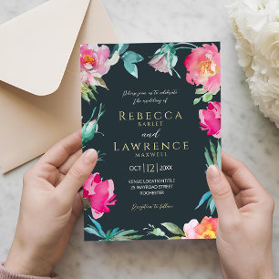 Elegant bright pink flowers wedding invitation