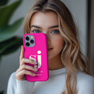 Elegant bright pink monogram initials  iPhone 13 pro max case