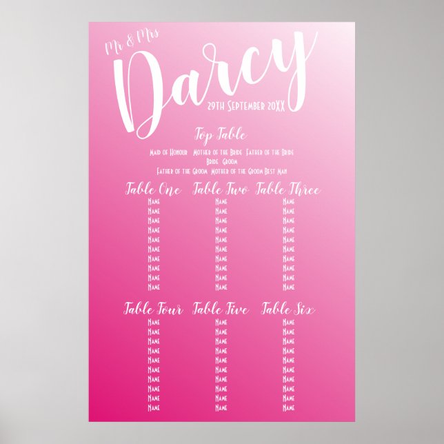 Elegant Bright Pink Seating Chart (Front)