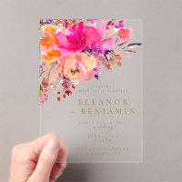 Elegant Bright Pink Watercolor Floral Wedding