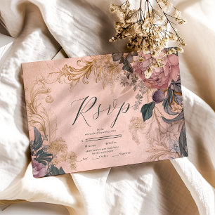 Elegant Bright Pink Watercolor Floral Wedding RSVP Card