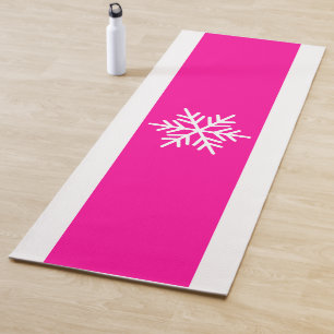 Elegant Bright Pink White Stripes Nordic Snowflake Yoga Mat