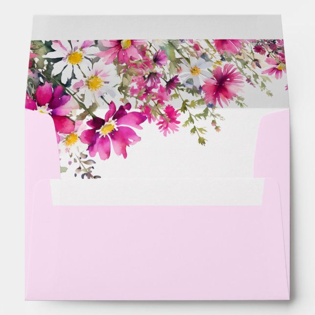 Elegant Bright Pink Wildflowers Floral Wedding Envelope (Back (Bottom))