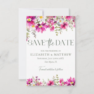 Elegant Bright Pink Wildflowers Photo Wedding Save The Date