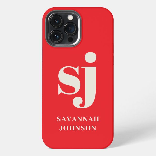 Elegant bright red monogram initials  iPhone case (Back)