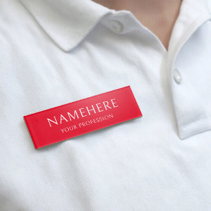Elegant Bright Red Simple Basic Minimalist Modern Name Tag