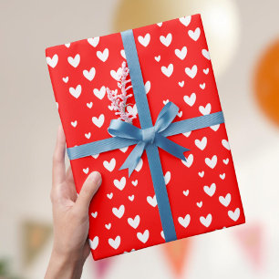 Elegant Bright Red White Hearts Valentine's Day Wrapping Paper