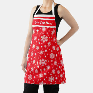 Elegant Bright Red Winter White Snowflake Pattern Apron