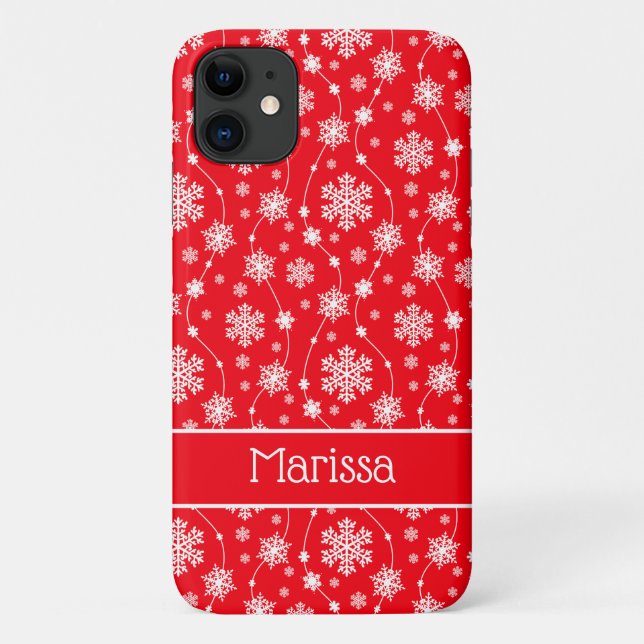 Elegant Bright Red Winter White Snowflake Pattern Case-Mate iPhone Case (Back)
