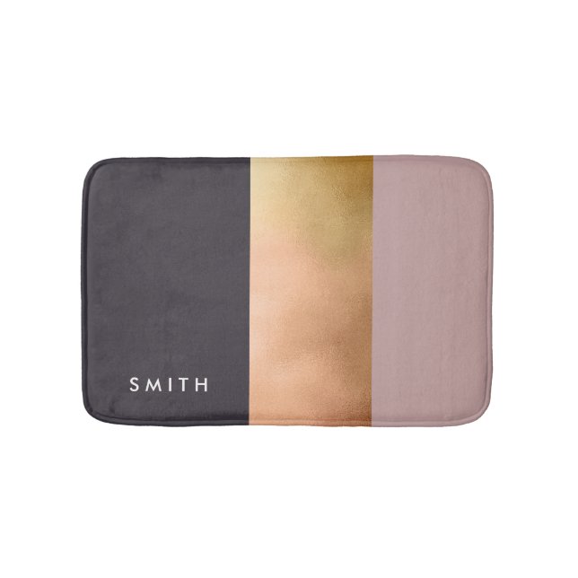 elegant bright rose gold pink grey colour block bath mat (Front)