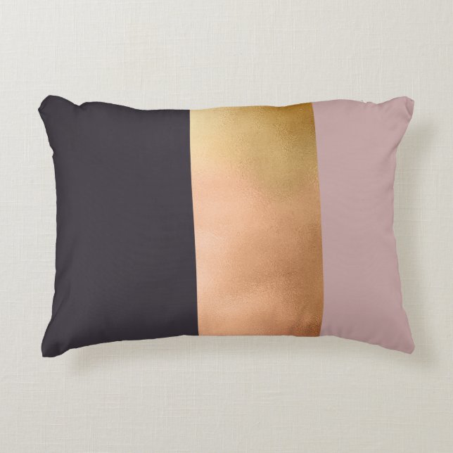 elegant bright rose gold pink grey colour block decorative cushion (Front)