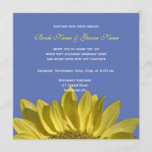 Elegant, bright sunflower in blue, wedding invite