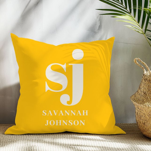 Elegant bright yellow monogram initials  cushion (Creator Uploaded)
