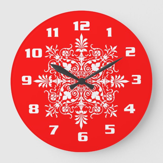 Elegant Brilliant Red Ornate Victorian Damask Large Clock (Front)