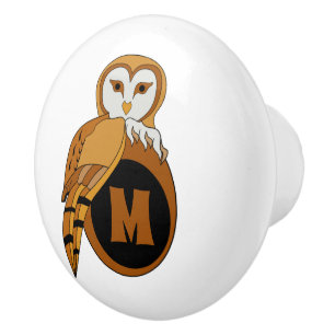Elegant British Barn Owl Monogram Ceramic Knob