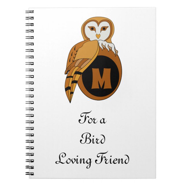 Elegant British Barn Owl Monogram Notebook (Front)