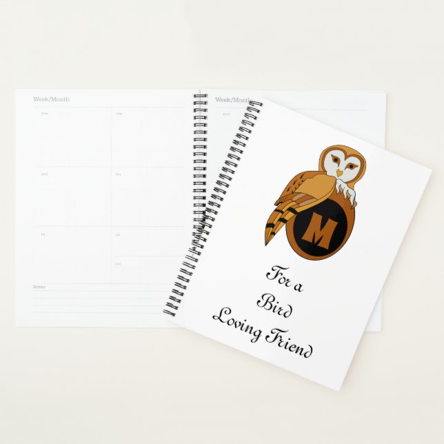 Elegant British Barn Owl Monogram Planner (Display)