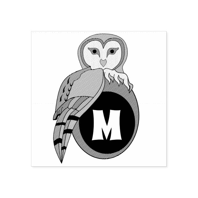 Elegant British Barn Owl Monogram Rubber Stamp (Imprint)