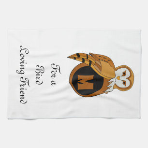 Elegant British Barn Owl Monogram Tea Towel