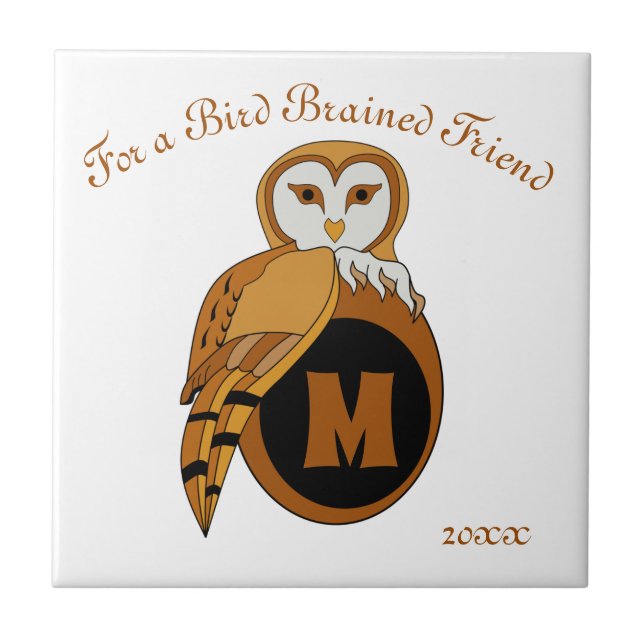 Elegant British Barn Owl Monogram Tile (Front)