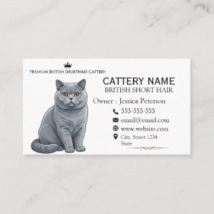 Elegant British Shorthair Blue Cat Cattery Business Card