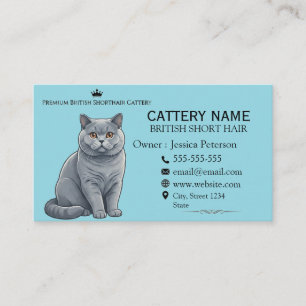 Elegant British Shorthair Blue Cat Cattery Business Card