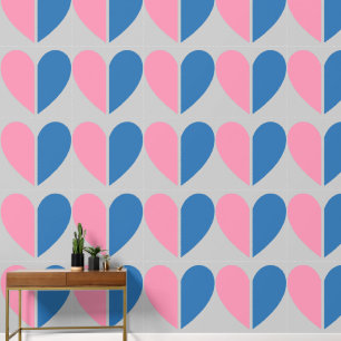 Elegant Broken Heart Blue Pink Pattern on Grey Wallpaper