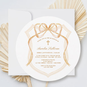 Elegant Bronze Bow Crest Baptism Invitation
