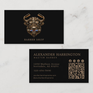 Elegant Bronze Buffalo Barber Shop Qr Code Business Card