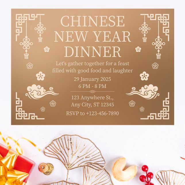 Elegant Bronze Chinese New Year Dinner Invitation (Creator Uploaded)