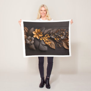 Elegant Bronze Floral Wooden Fleece Blanket