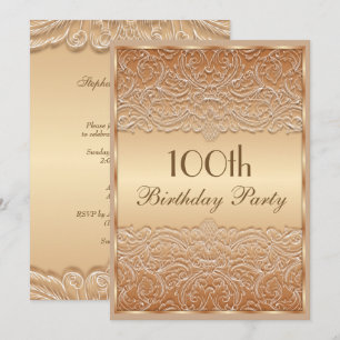 Elegant Bronze French Lace 100th Birthday Invitation