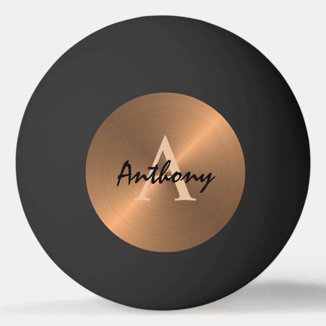 Elegant Bronze Gold Metallic Monogram Personalised Ping Pong Ball (Front)