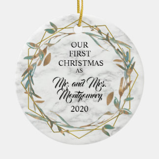 Elegant Bronze Greenery First Christmas Married Ceramic Tree Decoration