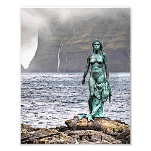 elegant bronze mermaid statue photo print