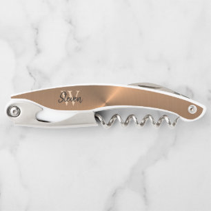 Elegant Bronze Metallic Monogram Name Corkscrew