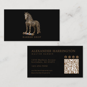 Elegant Bronze Mustang Horse Barber Shop Qr Code Business Card