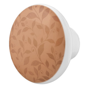Elegant Brown Abstract Autumn Leaves Pattern Ceramic Knob