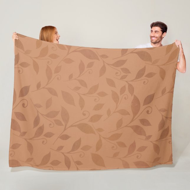 Elegant Brown Abstract Autumn Leaves Pattern Fleece Blanket (In Situ)