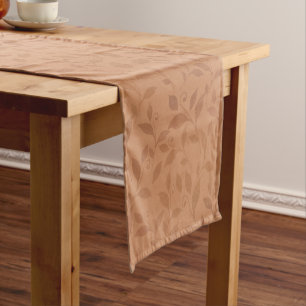 Elegant Brown Abstract Autumn Leaves Pattern Short Table Runner