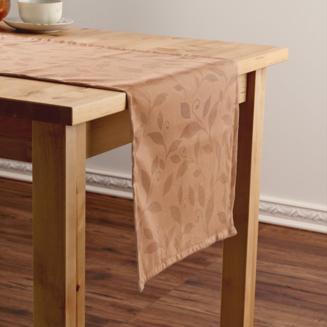Elegant Brown Abstract Autumn Leaves Pattern Short Table Runner (In Situ)