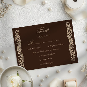 Elegant Brown and Cream Vintage Baroque Wedding RSVP Card
