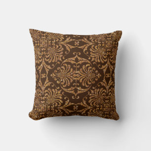 Elegant Brown and Gold Damask Cushion