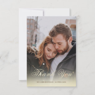 Elegant Brown and Gold Overlay Script Wedding Thank You Card