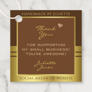 Elegant Brown and Gold Script Signature Thank You Favour Tags