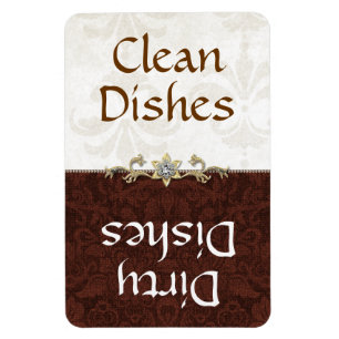 Elegant Brown and Ivory Damask Dishwasher Magnet