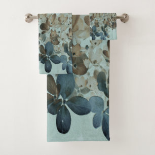 Elegant Brown and Navy Limelight Hydrangea Bath Towel Set
