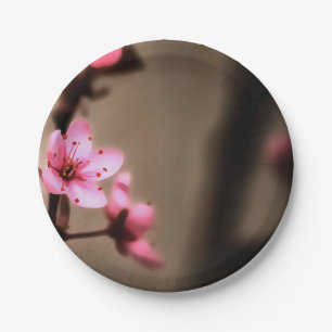 Elegant Brown and Pink Japanese Cherry Blossom Paper Plate